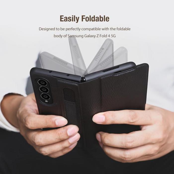 Nillkin - Nillkin Galaxy Z Fold 4 Plånboksfodral Äkta Läder Qin Series - Svart