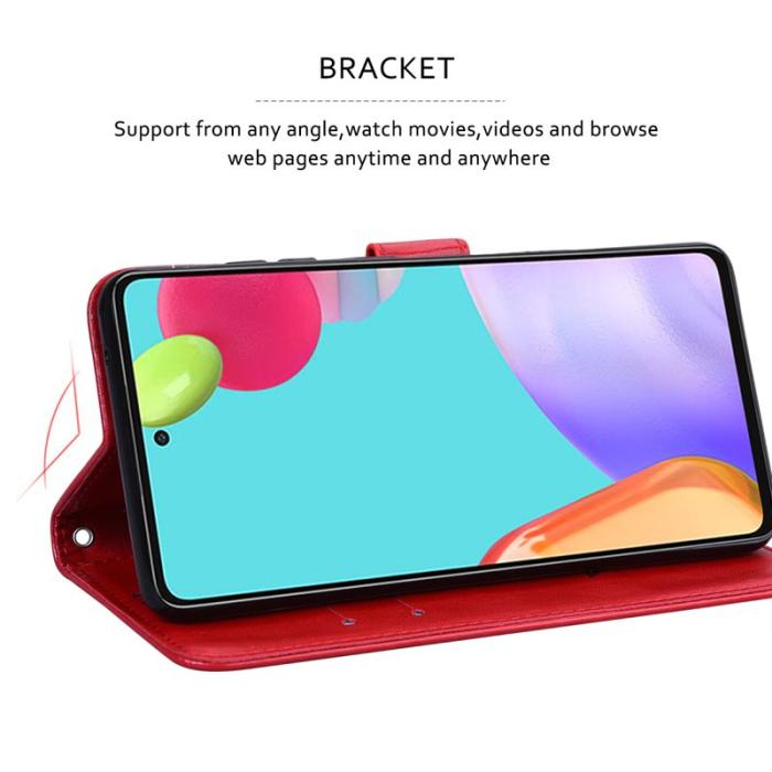 OEM - Samsung Galaxy A55 5G Plånboksfodral Konstläder Rosmönster - Röd