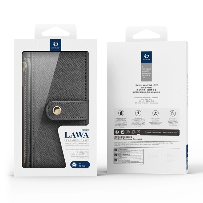 Dux Ducis - Dux Ducis iPhone 15 Pro Plånboksfodral Lawa Läder - Grå