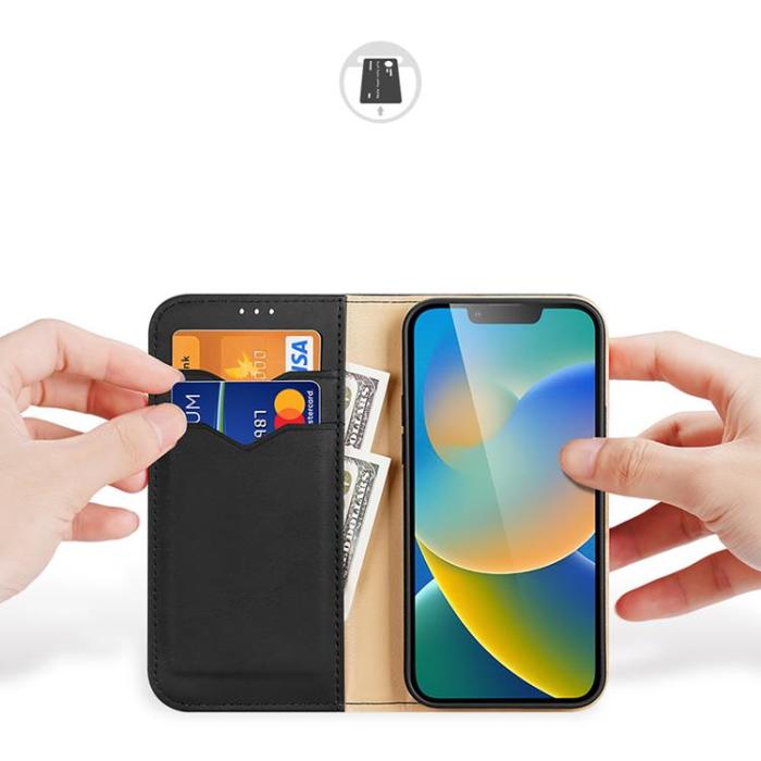 Dux Ducis - Dux Ducis iPhone 14 Plus Plånboksfodral Äkta Läder Hivo Flip - Svart