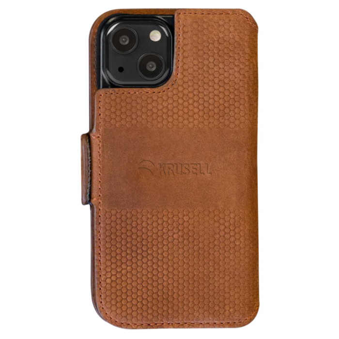Krusell - Krusell iPhone 13 Mini Plånboksfodral Äkta Läder - Cognac