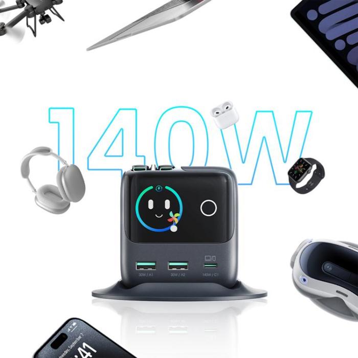 Joyroom - Joyroom Bordsladdare 140W med 5 Portar GaN Dubbla Utdragbara Kablar