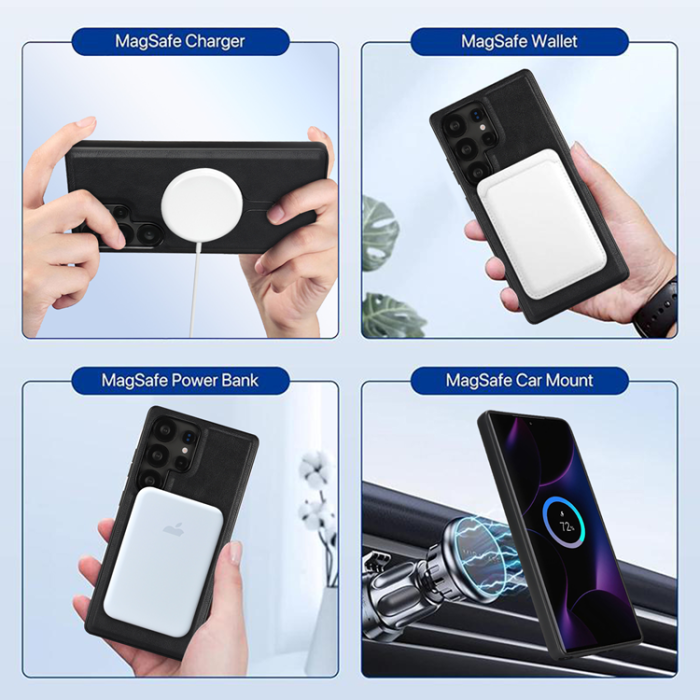 A-One Brand - Galaxy S23 Ultra Mobilskal MagSafe Detachable Korthållare Kickstand