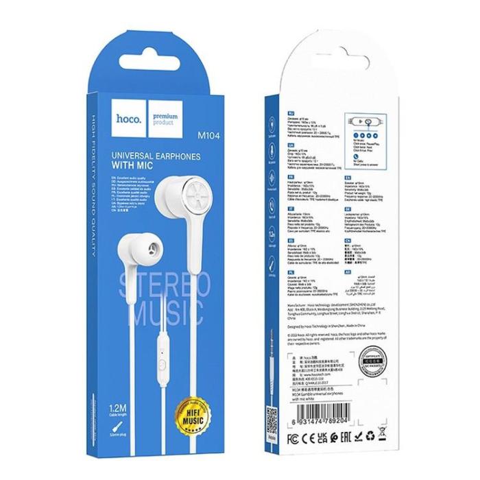 Hoco - HOCO Trådbundna Hörlurar 1.2m Kabel Med Mikro Jack 3.5mm M104