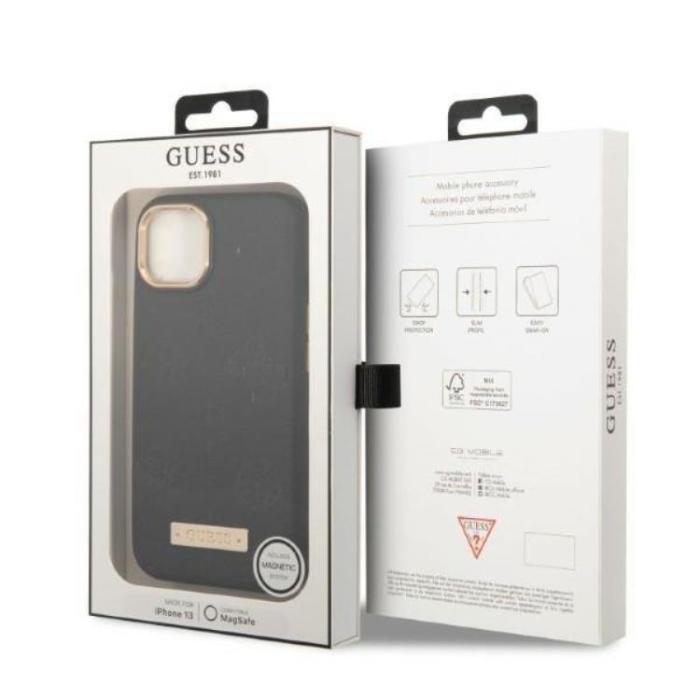 Guess - Guess iPhone 13 Mobilskal Magsafe Peony Logo Plate - Svart