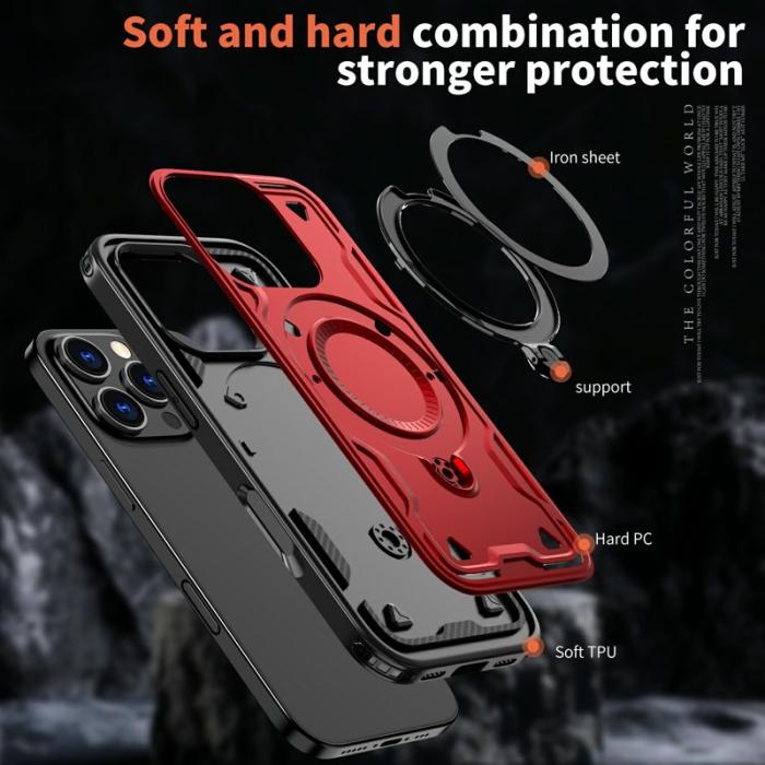 N/A - Mobilskal till iPhone 16 Pro Plast Militärt Skydd Kickstand - Röd