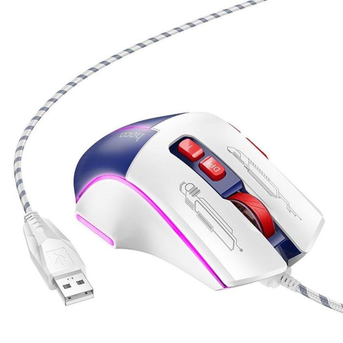 Hoco - Hoco Wired Gaming Mus USB-A 3600DPI - Vit/Blå