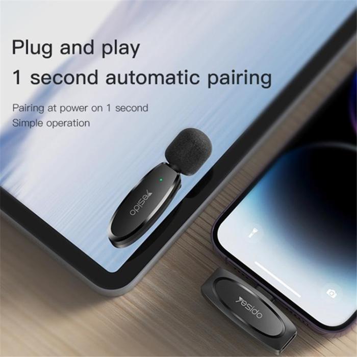 Yesido - YESIDO Trådlös Lavaliermikrofon Typ-C Klämmdesign (Sändare + Mottagare) KR11