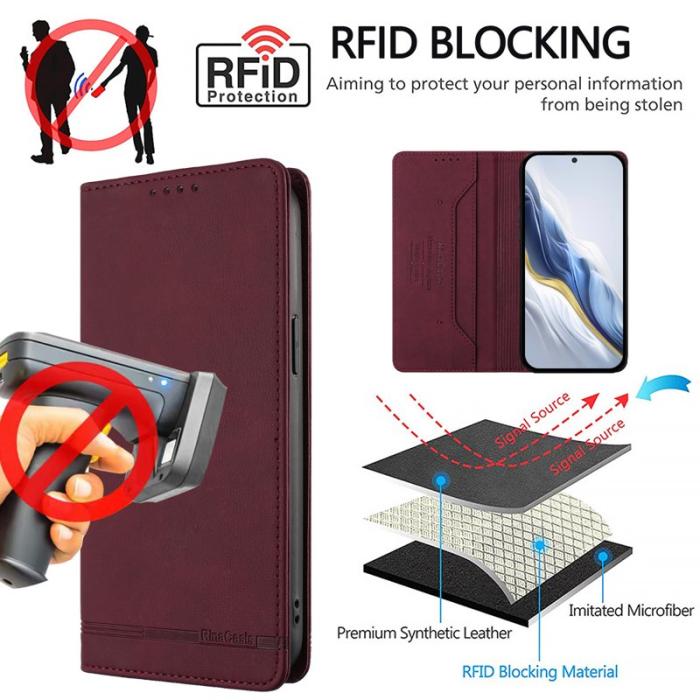OEM - RINACASIS Samsung Galaxy A57 Plånboksfodral Konstläder RFID Skydd - Vinröd
