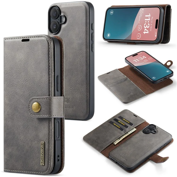 DG.MING - DG.MING iPhone 16 Plånboksfodral Split Läder - Grå