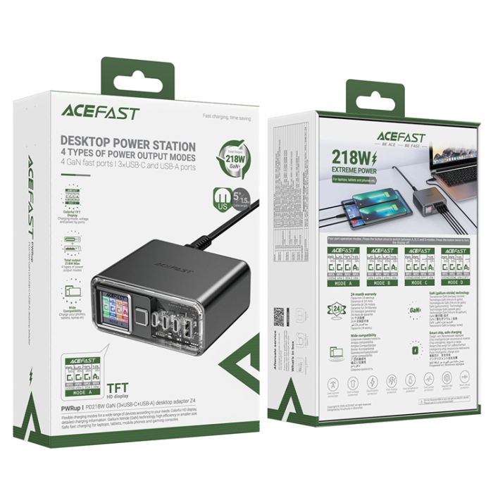 Acefast - Acefast Z4 PD 218W GaN 3 x USB-C + USB-A Hubba - Grå
