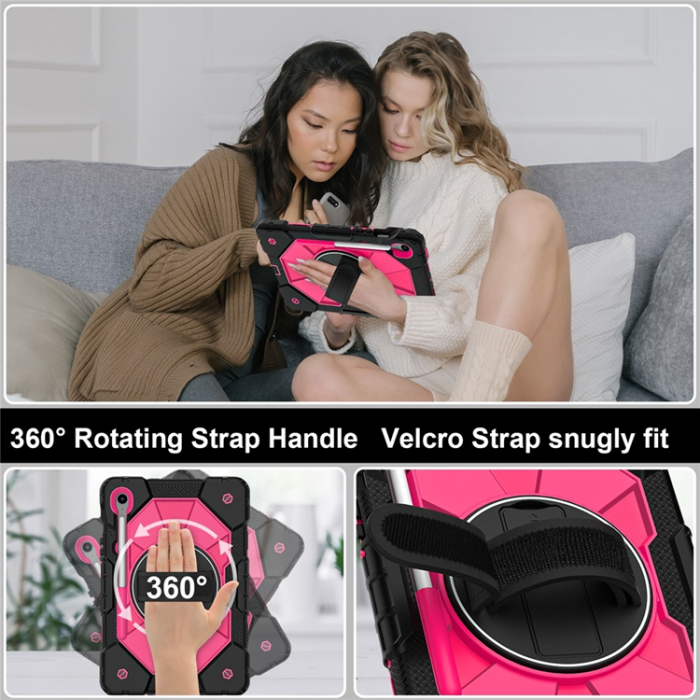 A-One Brand - Galaxy Tab S10 FE/S9 FE/S9 Skal Kickstand med Rem - Svart/Rosé