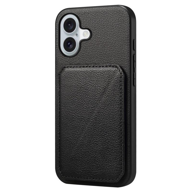 DENIOR D04 iPhone 16 Fodral Konstläder Ställ - Svart