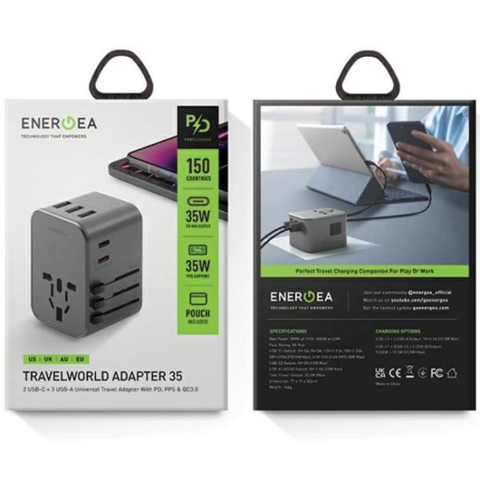 ENERGEA - Energea Reseladdare 35.5W 2xUSB-C 3xUSB-A PD-PPS-QC 3.0