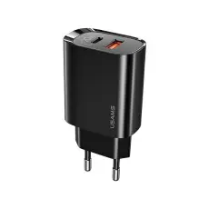 USAMS - USAMS Väggladdare 1xUSB-C+1xUSB T35 20W PD3.0 QC3.0 Svart