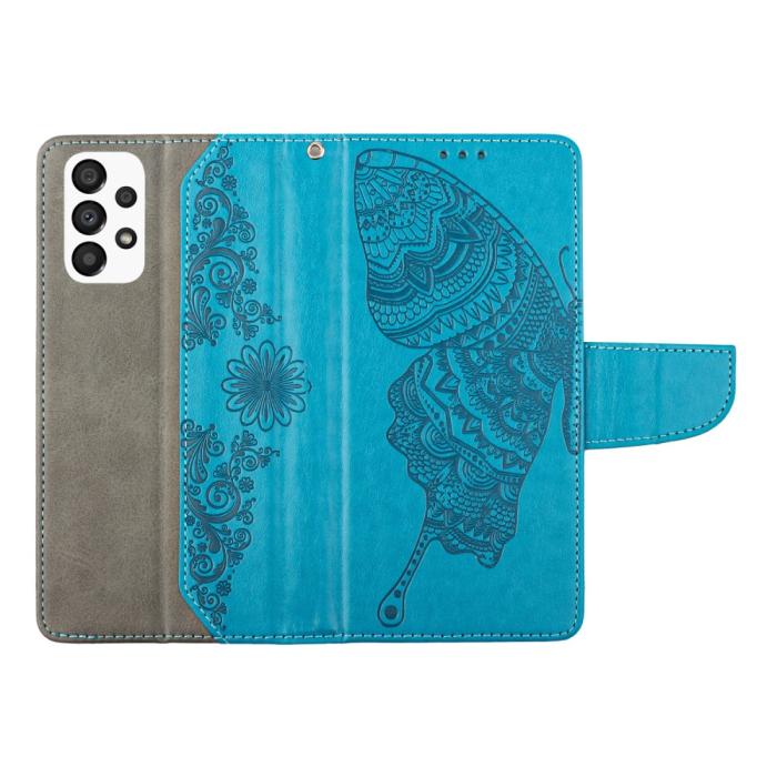 OEM - Butterfly Flower Imprinted Plånboksfodral Galaxy A33 5G - Blå