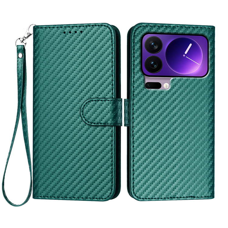 Xiaomi 17 Pro Konstläder Plånboksfodral Carbon Fiber (Svartgrön) | 2353 | AlltMobil