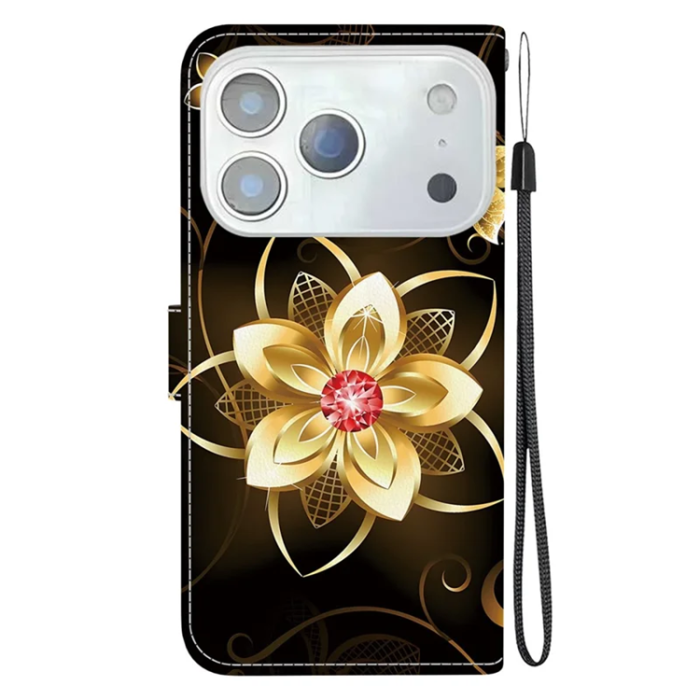 A-One Brand - iPhone 17 Pro Max Plånboksfodral Med Lanyard - Golden Flower
