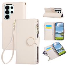 OEM - Pl&aring;nboksfodral f&ouml;r Samsung Galaxy S26 Ultra Konstl&auml;der med rem - Beige