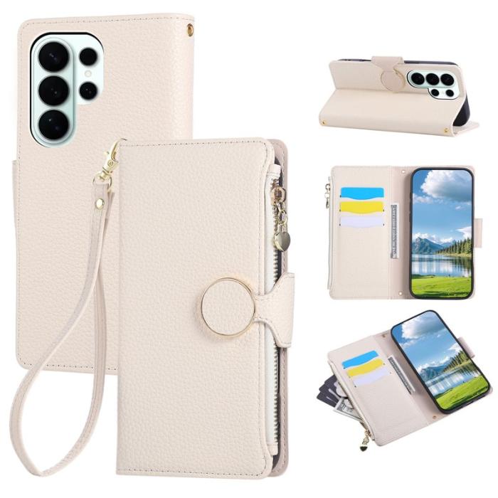 OEM - Plånboksfodral för Samsung Galaxy S26 Ultra Konstläder med rem - Beige