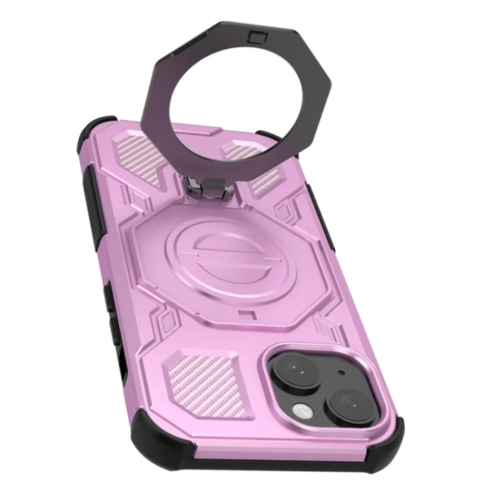 OEM - iPhone 15 Mobilskal Plast Shockproof Med Ställ - Rosa
