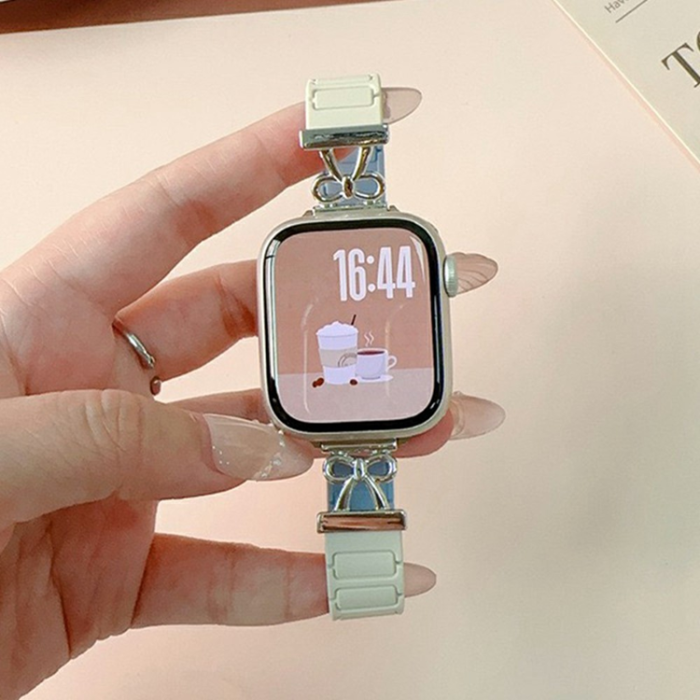 A-One Brand - Apple Watch 38/40/41/42mm Armband Magnetic Bowknot - Blå/Vit