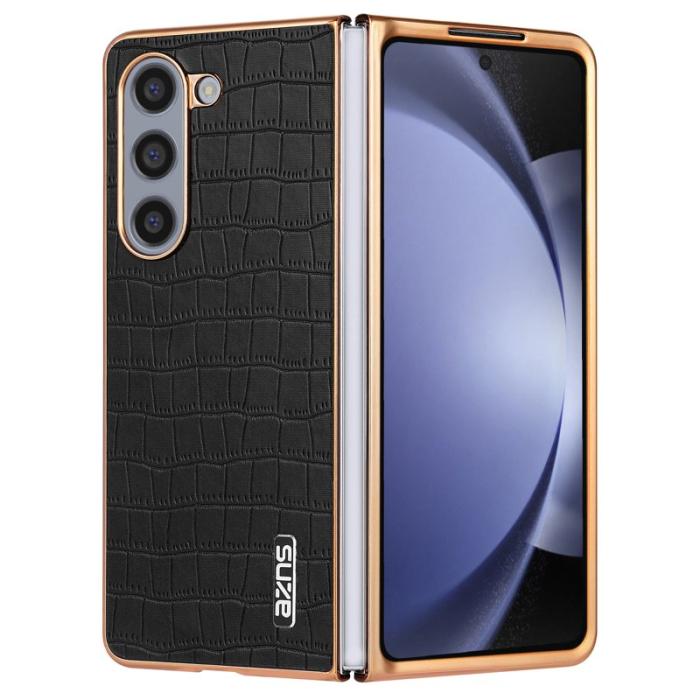 AZNS - AZNS Samsung Galaxy Z Fold5 Fodral Crocodile KonstLäder - Svart