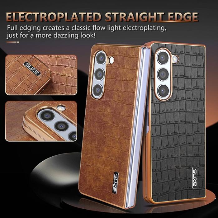AZNS - AZNS Samsung Galaxy Z Fold5 Fodral Crocodile KonstLäder - Svart