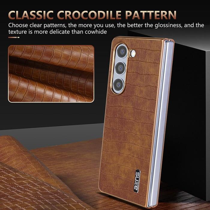 AZNS - AZNS Samsung Galaxy Z Fold5 Fodral Crocodile KonstLäder - Svart