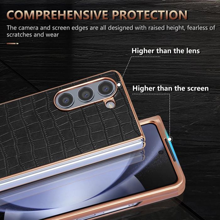 AZNS - AZNS Samsung Galaxy Z Fold5 Fodral Crocodile KonstLäder - Svart