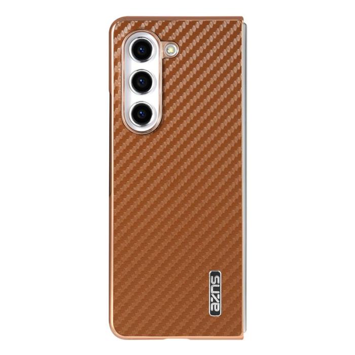 AZNS - AZNS Samsung Galaxy Z Fold5 Fodral - Electroplating Carbon Fiber - Brun
