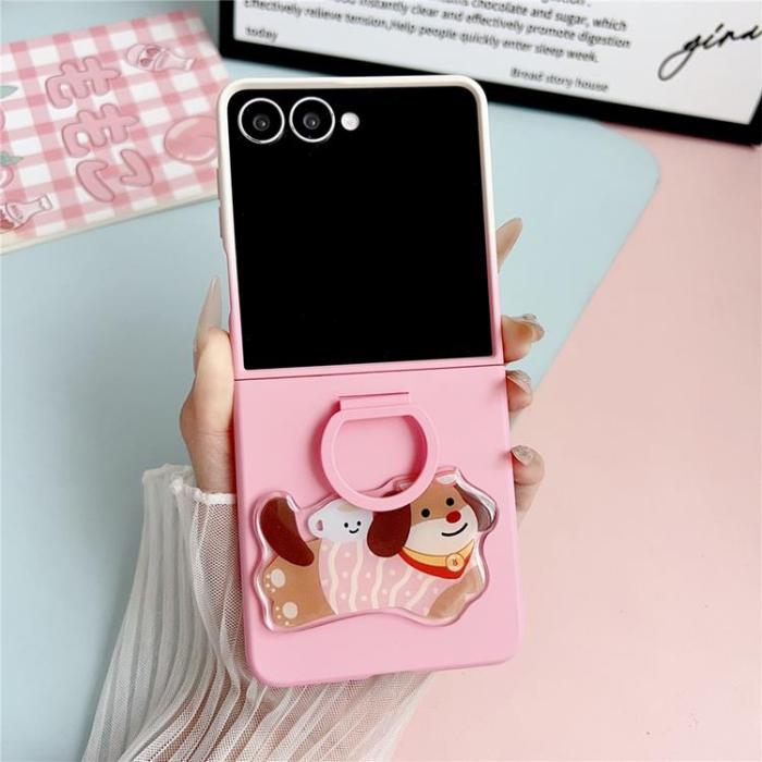 A-One Brand - Galaxy Z Flip 7 Mobilskal Silikon Ring Med Sticker - Gradient Rosa