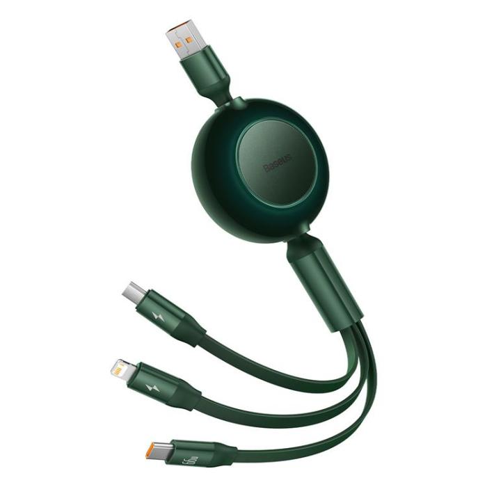 UTGATT1 - Baseus Retractable 3in1 microUSB/Lightning/Typ-C 66W 1.1m - Grön