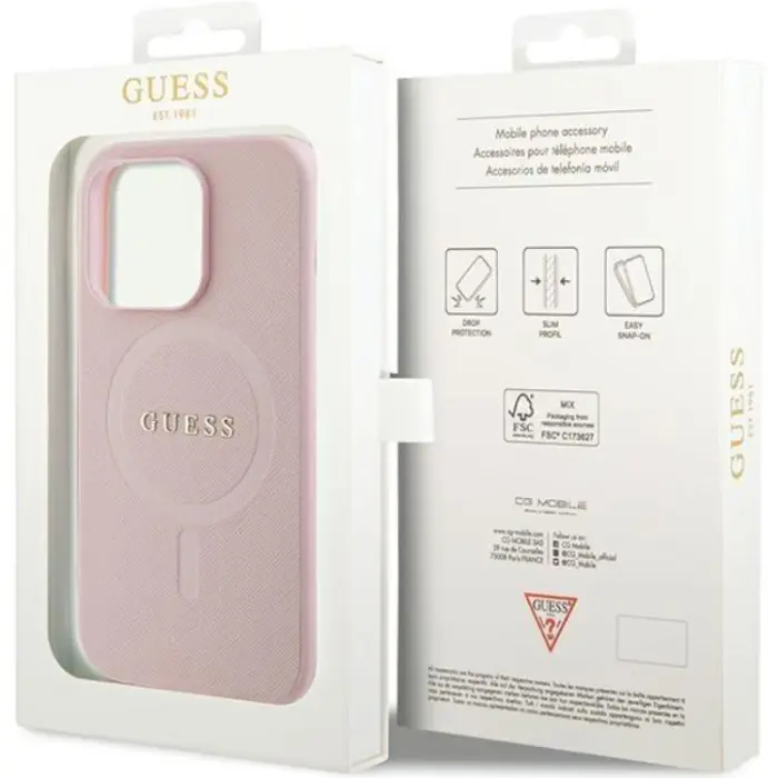 Guess - Guess iPhone 14 Pro Max Mobilskal Magsafe Saffiano - Rosa