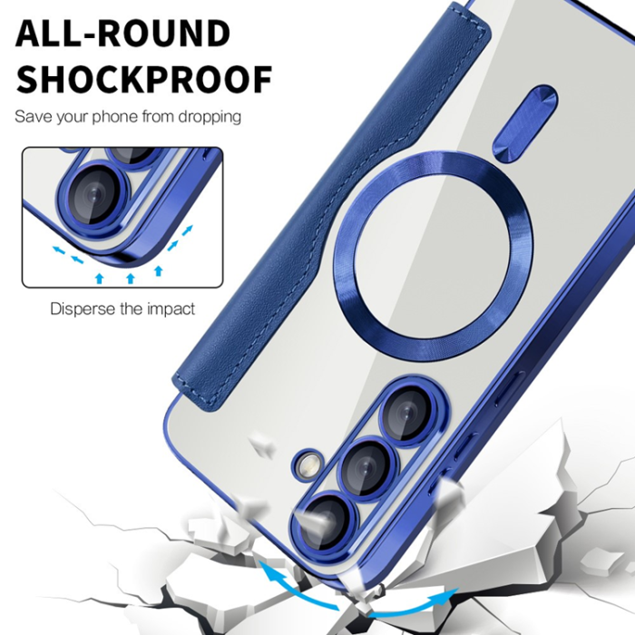 A-One Brand - Galaxy S25 Plus Plånboksfodral MagSafe Rhombus Läder - Safir