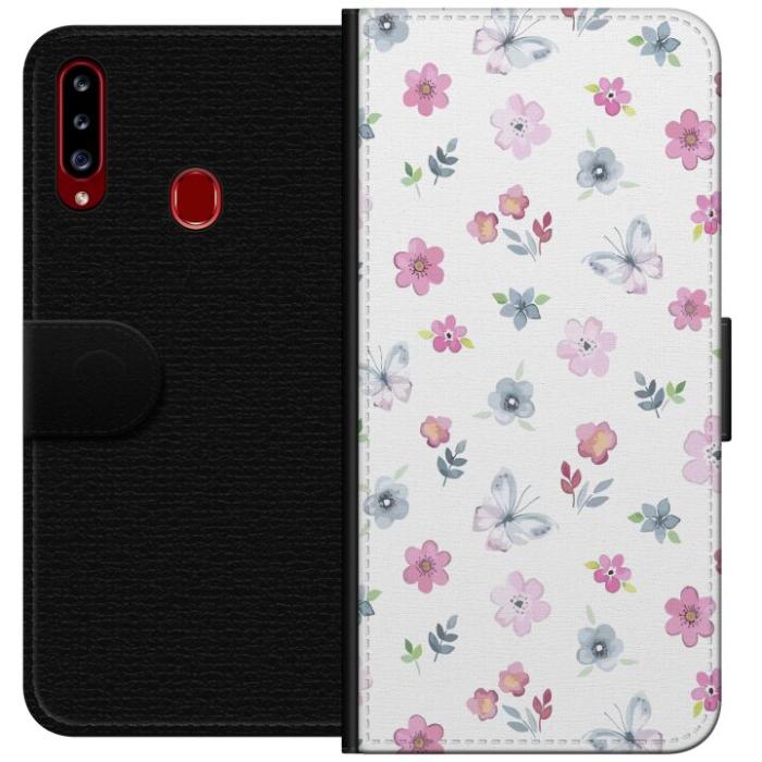 iSecrets - Plånboksfodral till Samsung Galaxy A20s med Blommor och fjärillar