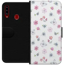 Gustaf - Pl&aring;nboksfodral till Samsung Galaxy A20s med Blommor och fj&auml;rillar