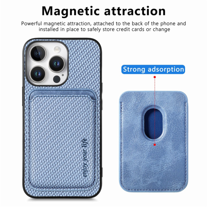 A-One Brand - iPhone 16 Pro Max Mobilskal korthållare Carbon Fiber - Blå