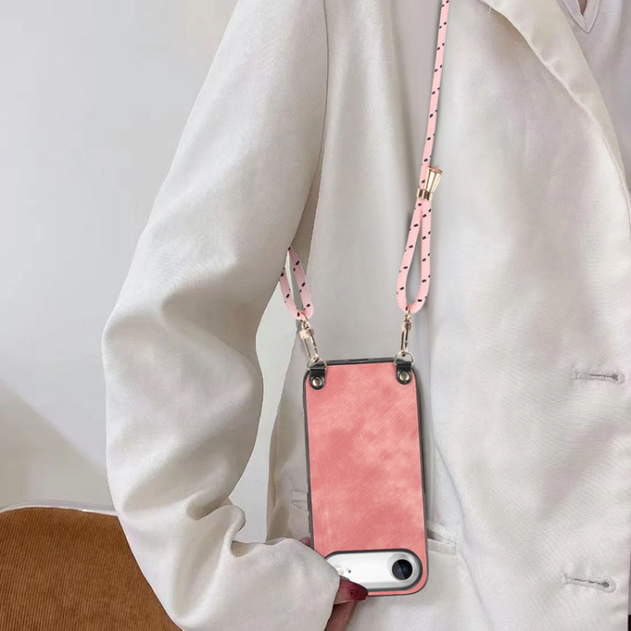 A-One Brand - iPhone Air Mobilskal med Justerbar Rem Retro Läder - Rosa