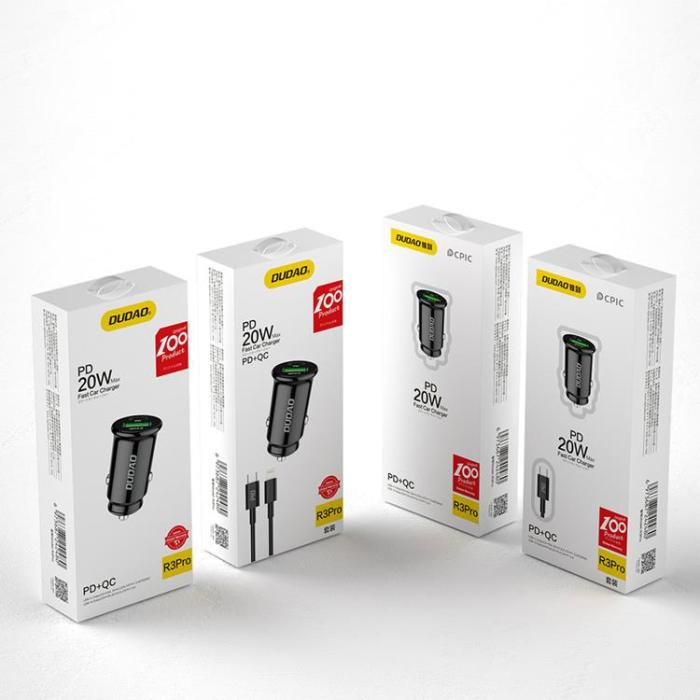 UTGATT1 - Dudao Fast USB-C PD / USB Billaddare QC3.0 3A - Svart
