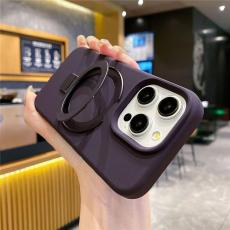 A-One Brand - Mobilskal f&ouml;r iPhone 15 Pro Max MagSafe Liquid Silikon Kickstand - M&ouml;rklila