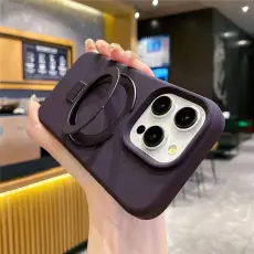 A-One Brand - Mobilskal f&ouml;r iPhone 15 Pro Max MagSafe Liquid Silikon Kickstand - M&ouml;rklila