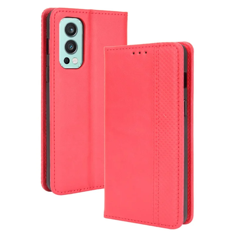 OnePlus Nord 2 5G Plånboksfodral Retro Style Flip Stativ (Röd) | 2353 | AlltMobil