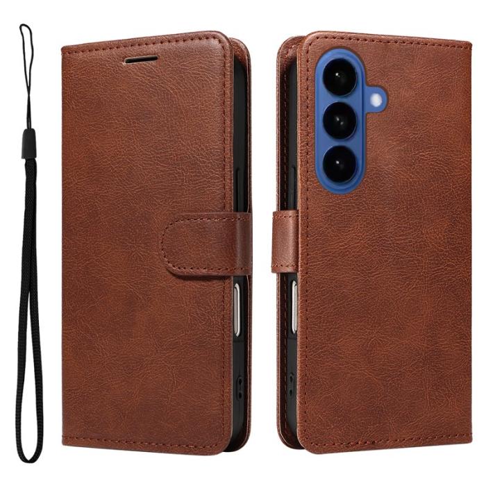 OEM - Samsung Galaxy S26 Plus Plånboksfodral Konstläder Med Rem Ställ - Brun