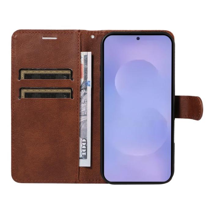 OEM - Samsung Galaxy S26 Plus Plånboksfodral Konstläder Med Rem Ställ - Brun