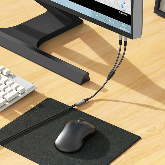 Hoco - [2in1] Hoco AUX Jack till 2x Jack Kabel 0.25m - Metal Grå