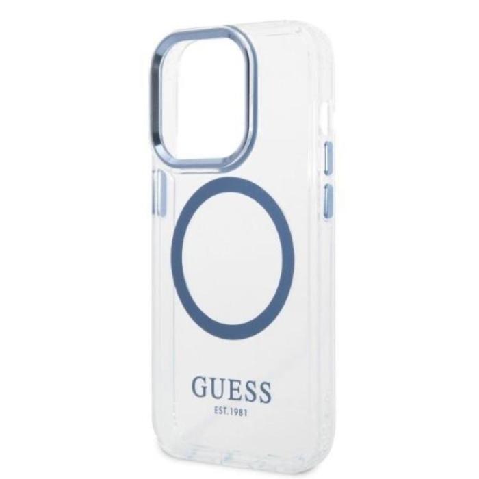 Guess - GUESS iPhone 14 Pro Max Skal Magsafe Metal Outline - Blå