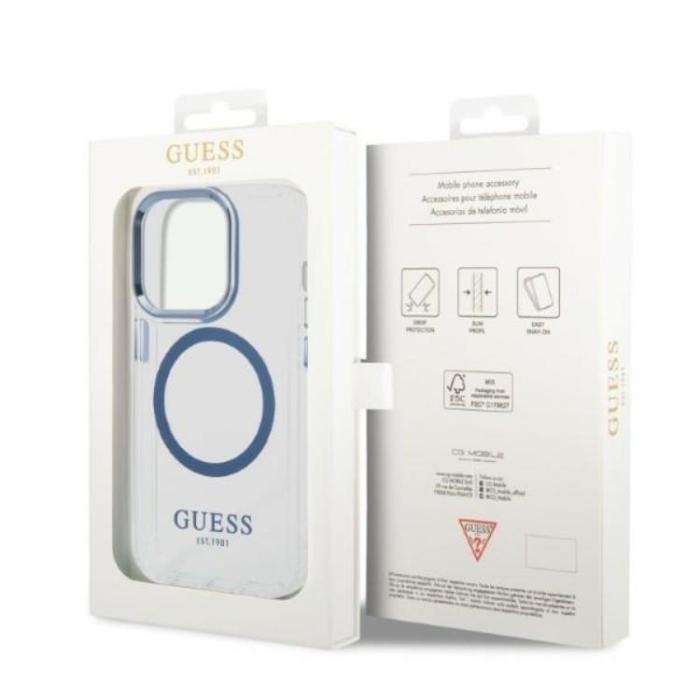 Guess - GUESS iPhone 14 Pro Max Skal Magsafe Metal Outline - Blå