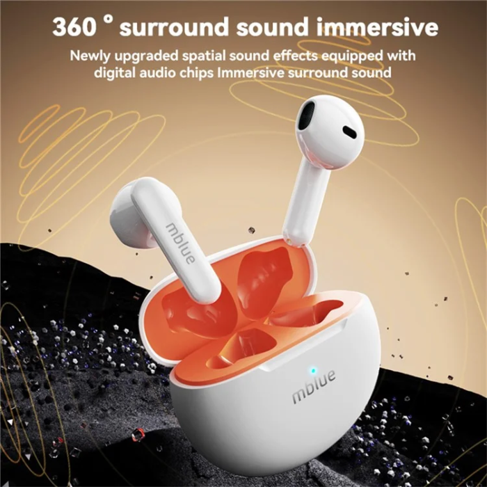 OEM - TWS In-Ear Sport Hörlurar Bluetooth Low Latency MBLUE AR10 - Vit