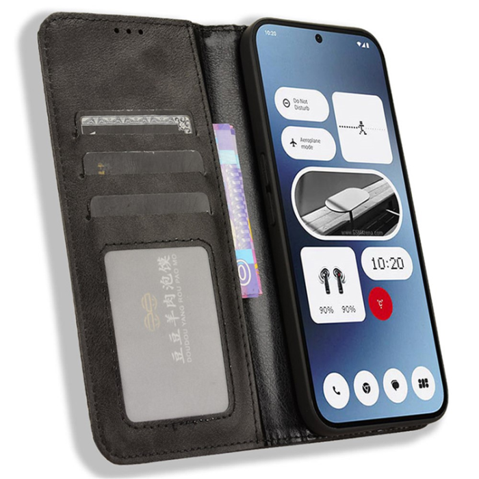 A-One Brand - Nothing Phone (2a) Plus Plånboksfodral Retro Kickstand - Svart